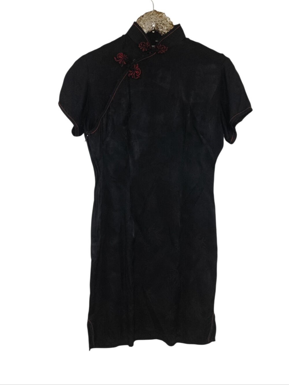 Vintage 90s Solz Squirrel Womens Black Cheongsam Qipao Asian Mini Dress Oriental